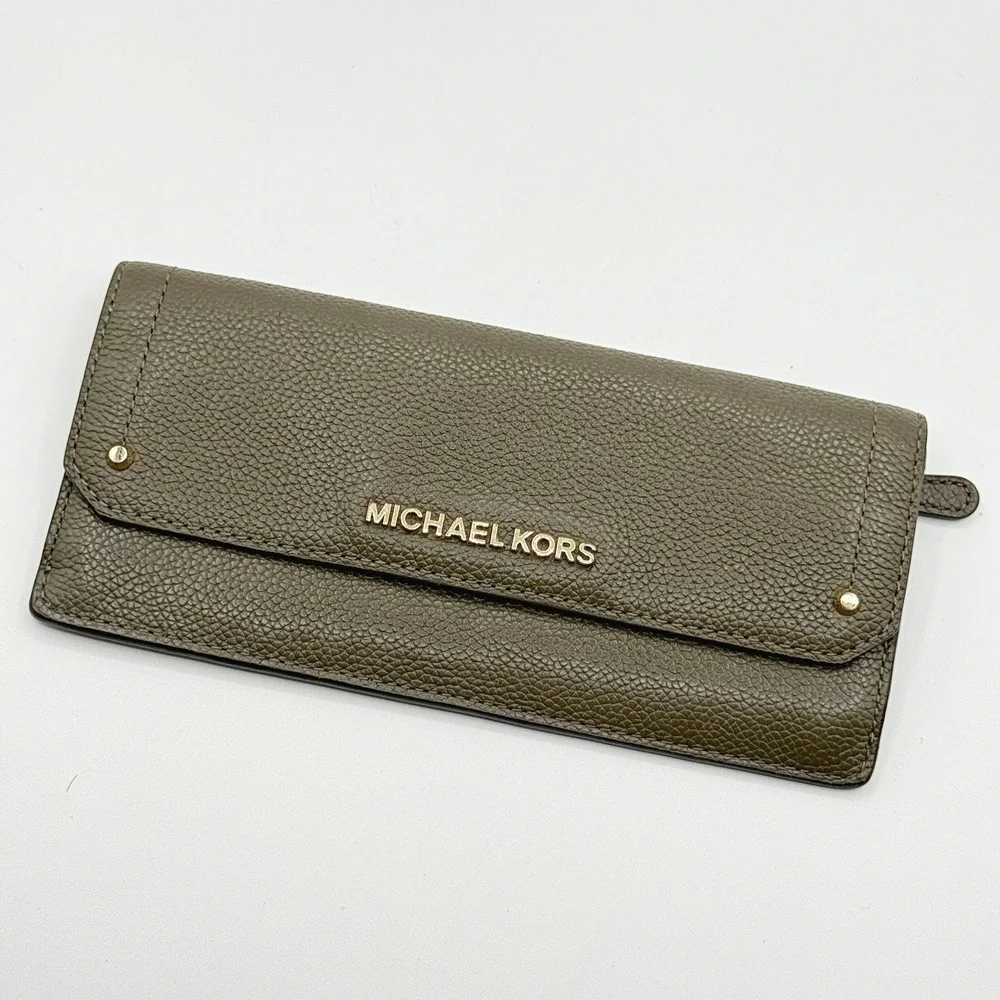 Michael Kors Adele Slim Continental Wallet Olive Green Leather 32T7GAYE1L